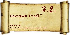 Havranek Ernő névjegykártya